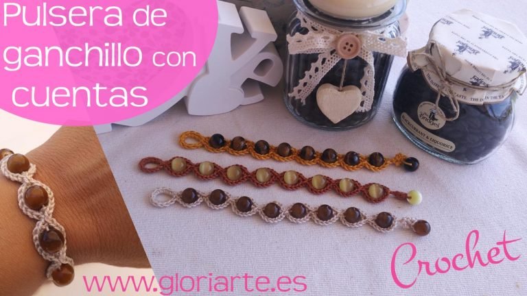 Pulsera de ganchillo con cuentas “ojo de gato”