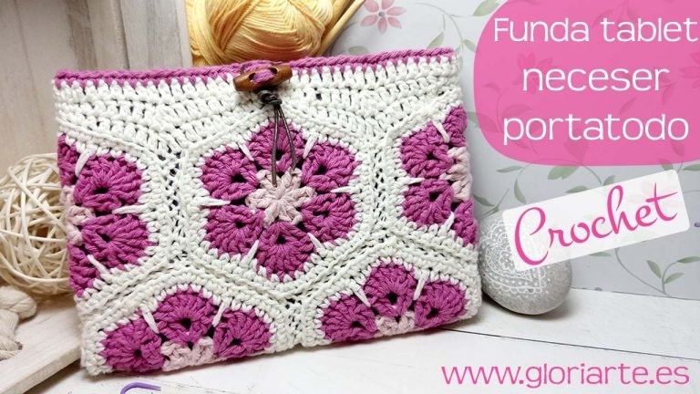 Funda para tablet | Neceser | Portatodo de crochet con flores africanas