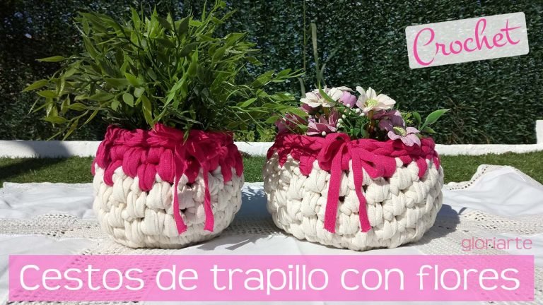 Cestos de trapillo ligero con flores