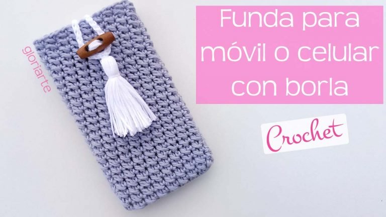 Funda de ganchillo para móvil o celular con borla