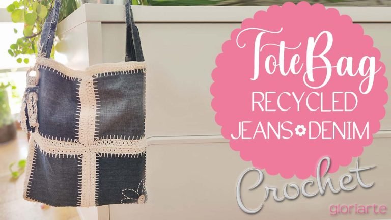 Bolsa o Totebag recycled jeans y crochet