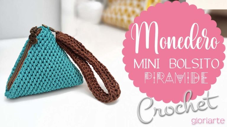 Monedero Mini bolsito Pirámide y Trenza espiga de crochet