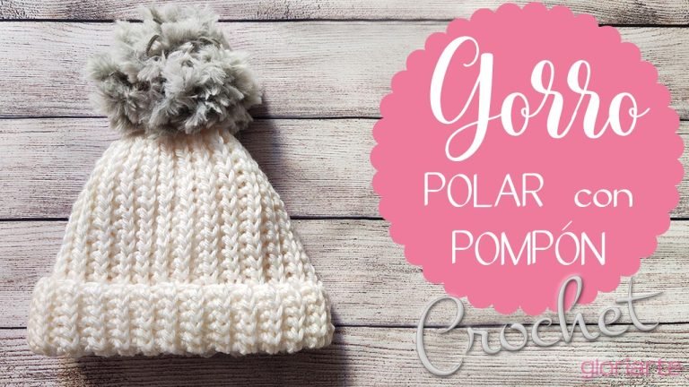 Gorro Polar de crochet con pompón de pelito hecho a mano